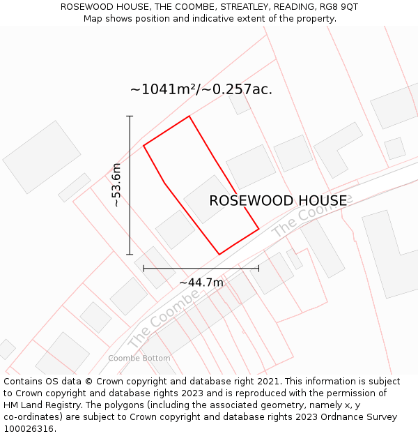 ROSEWOOD HOUSE, THE COOMBE, STREATLEY, READING, RG8 9QT: Plot and title map