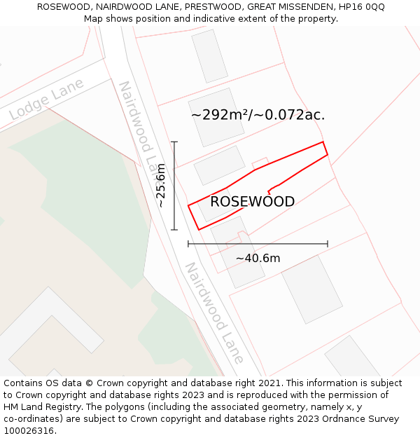 ROSEWOOD, NAIRDWOOD LANE, PRESTWOOD, GREAT MISSENDEN, HP16 0QQ: Plot and title map