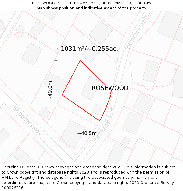 ROSEWOOD, SHOOTERSWAY LANE, BERKHAMSTED, HP4 3NW: Plot and title map