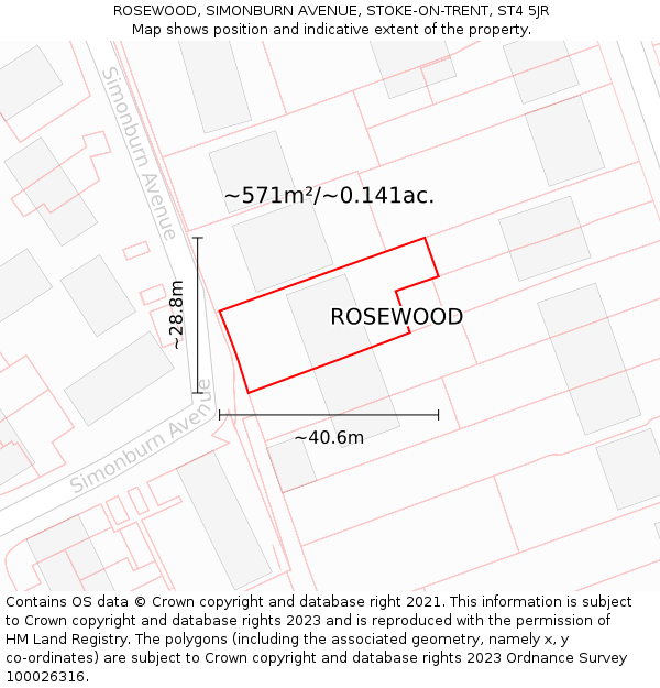 ROSEWOOD, SIMONBURN AVENUE, STOKE-ON-TRENT, ST4 5JR: Plot and title map