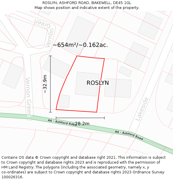 ROSLYN, ASHFORD ROAD, BAKEWELL, DE45 1GL: Plot and title map