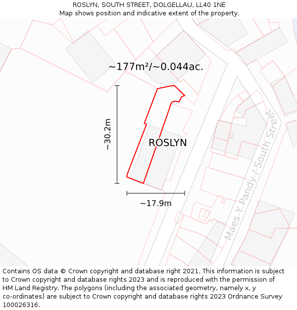 ROSLYN, SOUTH STREET, DOLGELLAU, LL40 1NE: Plot and title map
