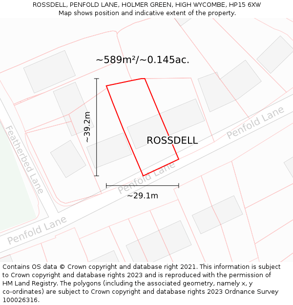 ROSSDELL, PENFOLD LANE, HOLMER GREEN, HIGH WYCOMBE, HP15 6XW: Plot and title map