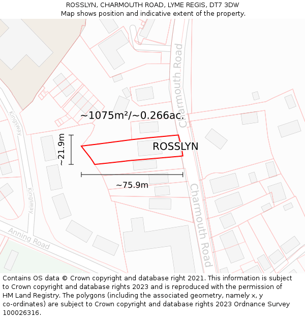 ROSSLYN, CHARMOUTH ROAD, LYME REGIS, DT7 3DW: Plot and title map