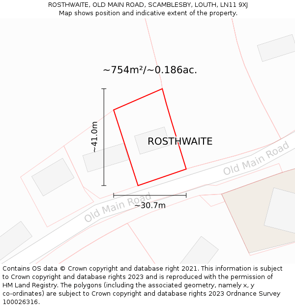 ROSTHWAITE, OLD MAIN ROAD, SCAMBLESBY, LOUTH, LN11 9XJ: Plot and title map