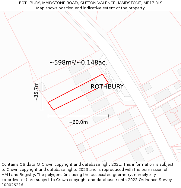 ROTHBURY, MAIDSTONE ROAD, SUTTON VALENCE, MAIDSTONE, ME17 3LS: Plot and title map