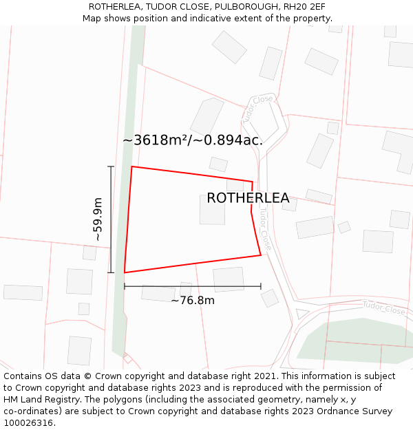 ROTHERLEA, TUDOR CLOSE, PULBOROUGH, RH20 2EF: Plot and title map