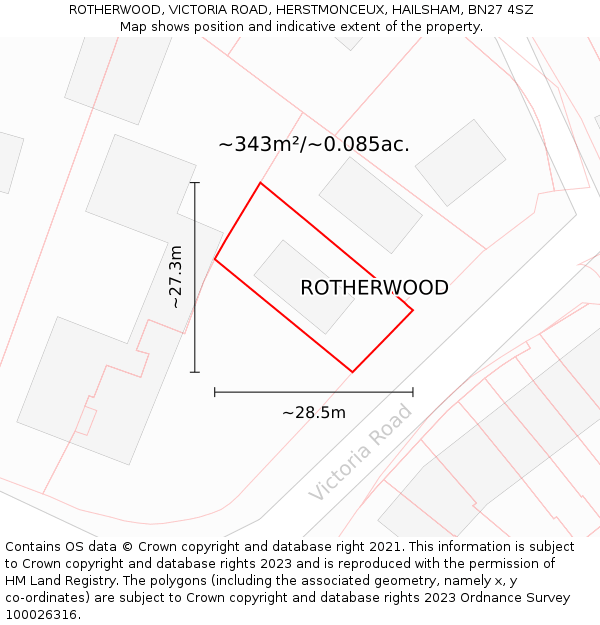 ROTHERWOOD, VICTORIA ROAD, HERSTMONCEUX, HAILSHAM, BN27 4SZ: Plot and title map