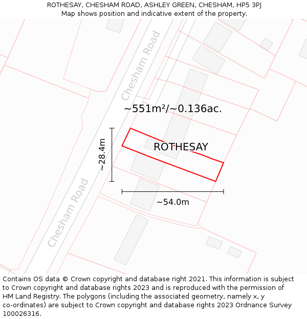 ROTHESAY, CHESHAM ROAD, ASHLEY GREEN, CHESHAM, HP5 3PJ: Plot and title map