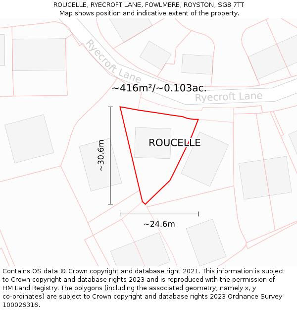 ROUCELLE, RYECROFT LANE, FOWLMERE, ROYSTON, SG8 7TT: Plot and title map