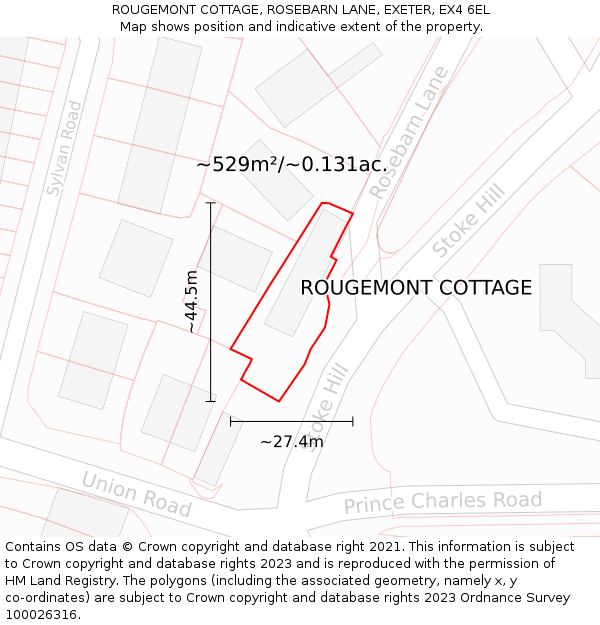 ROUGEMONT COTTAGE, ROSEBARN LANE, EXETER, EX4 6EL: Plot and title map