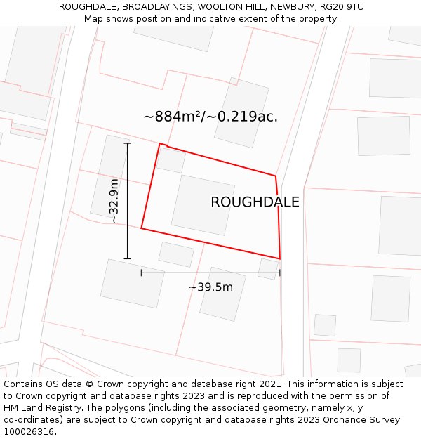 ROUGHDALE, BROADLAYINGS, WOOLTON HILL, NEWBURY, RG20 9TU: Plot and title map