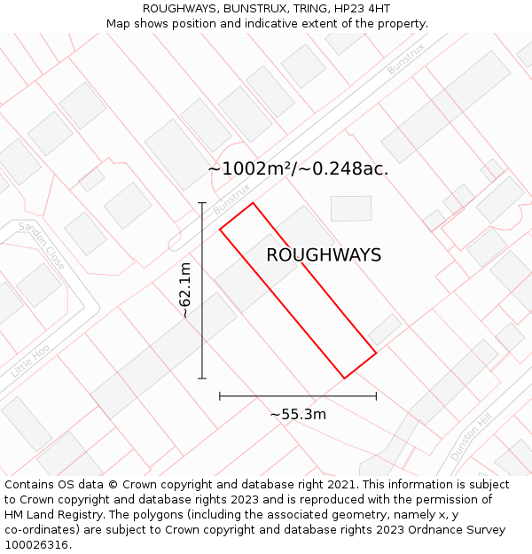 ROUGHWAYS, BUNSTRUX, TRING, HP23 4HT: Plot and title map