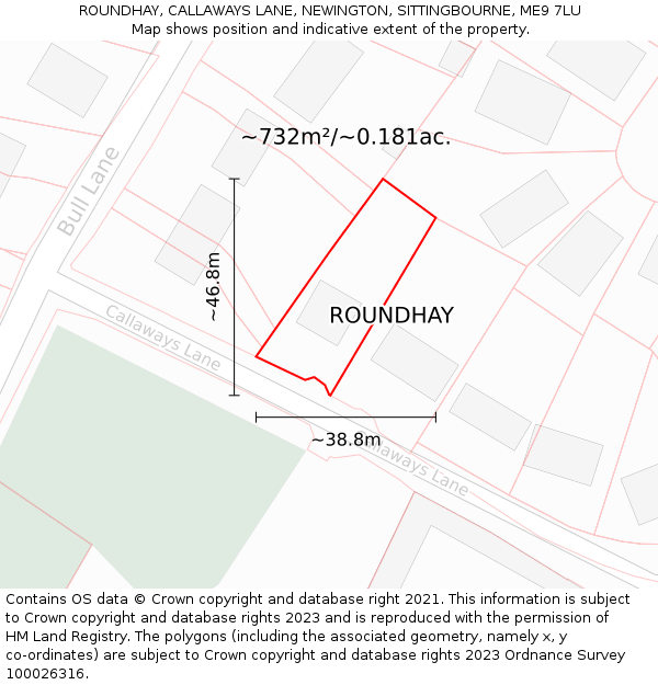 ROUNDHAY, CALLAWAYS LANE, NEWINGTON, SITTINGBOURNE, ME9 7LU: Plot and title map