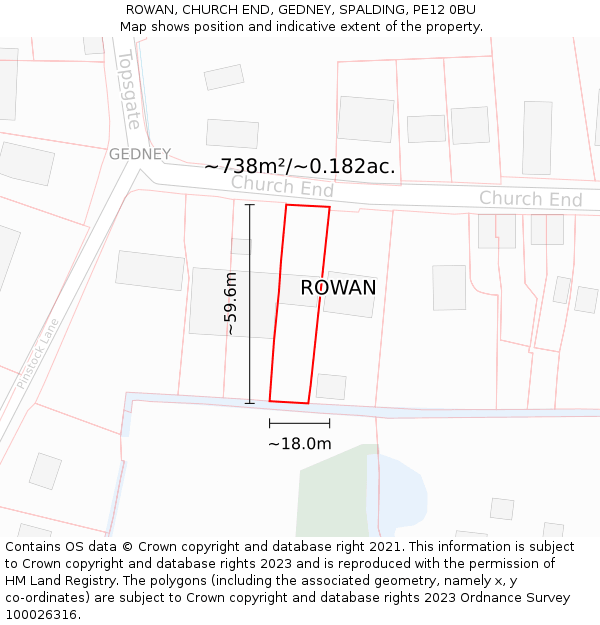 ROWAN, CHURCH END, GEDNEY, SPALDING, PE12 0BU: Plot and title map