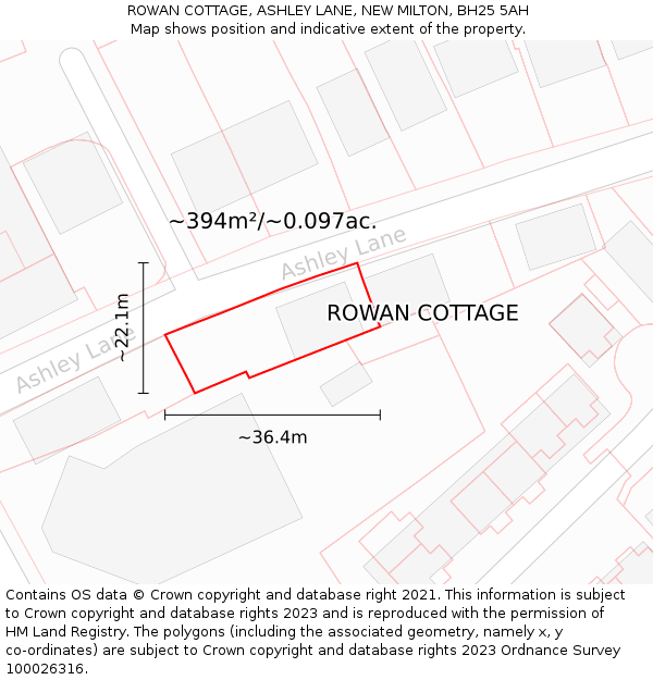 ROWAN COTTAGE, ASHLEY LANE, NEW MILTON, BH25 5AH: Plot and title map