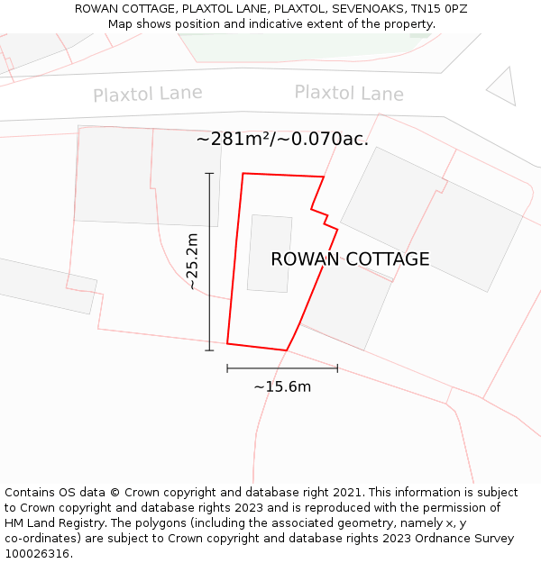 ROWAN COTTAGE, PLAXTOL LANE, PLAXTOL, SEVENOAKS, TN15 0PZ: Plot and title map