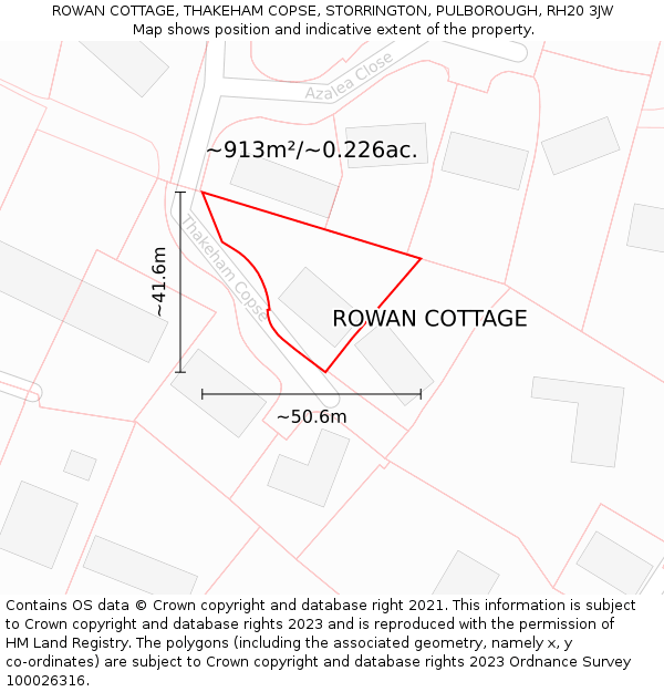 ROWAN COTTAGE, THAKEHAM COPSE, STORRINGTON, PULBOROUGH, RH20 3JW: Plot and title map