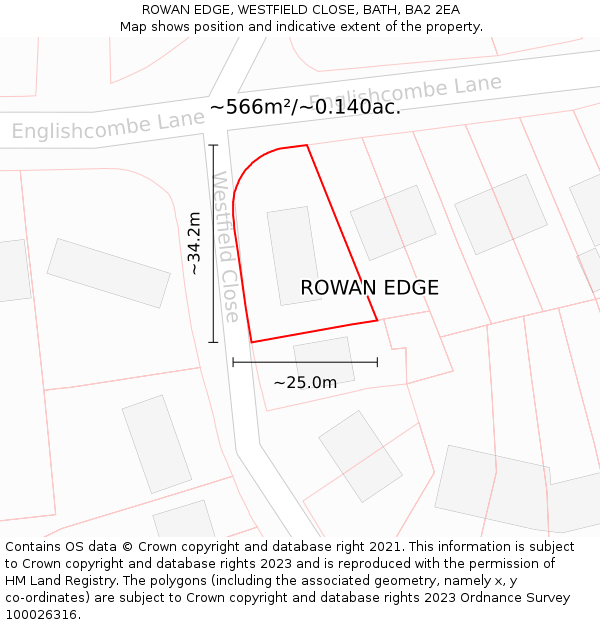 ROWAN EDGE, WESTFIELD CLOSE, BATH, BA2 2EA: Plot and title map