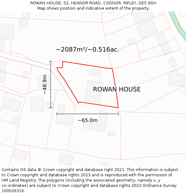 ROWAN HOUSE, 52, HEANOR ROAD, CODNOR, RIPLEY, DE5 9SH: Plot and title map