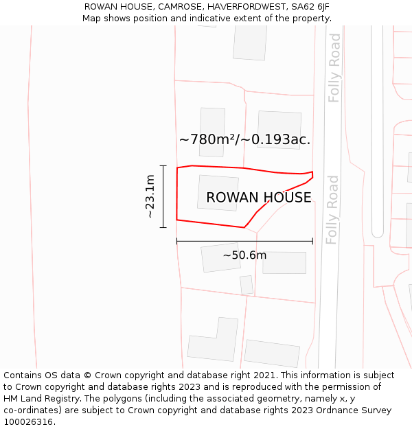 ROWAN HOUSE, CAMROSE, HAVERFORDWEST, SA62 6JF: Plot and title map