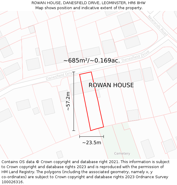 ROWAN HOUSE, DANESFIELD DRIVE, LEOMINSTER, HR6 8HW: Plot and title map