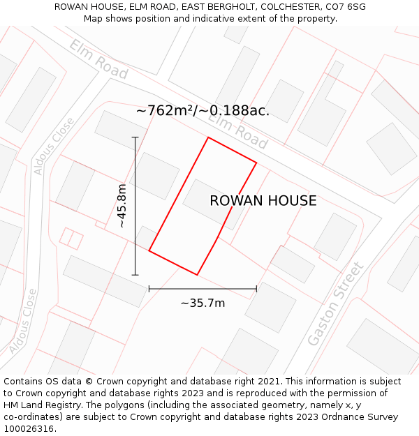 ROWAN HOUSE, ELM ROAD, EAST BERGHOLT, COLCHESTER, CO7 6SG: Plot and title map