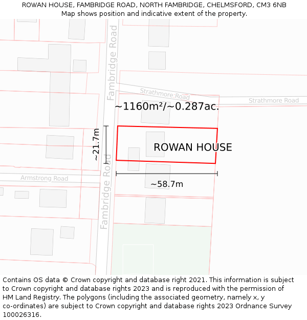 ROWAN HOUSE, FAMBRIDGE ROAD, NORTH FAMBRIDGE, CHELMSFORD, CM3 6NB: Plot and title map