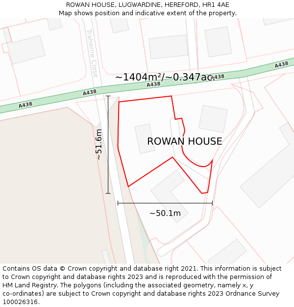 ROWAN HOUSE, LUGWARDINE, HEREFORD, HR1 4AE: Plot and title map