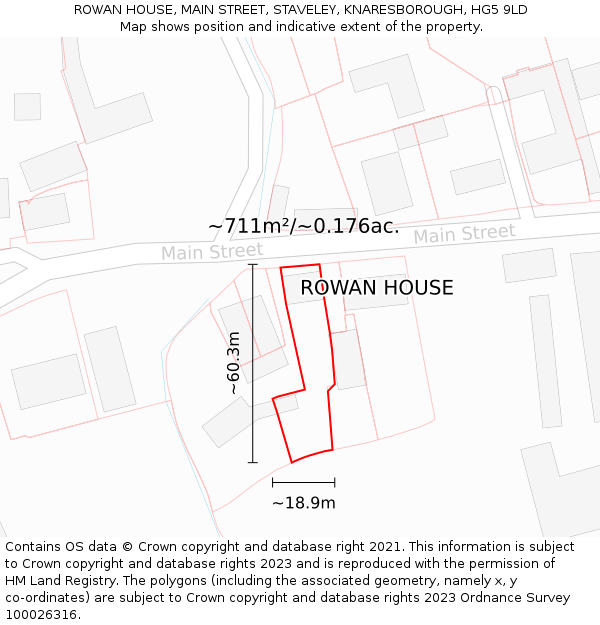 ROWAN HOUSE, MAIN STREET, STAVELEY, KNARESBOROUGH, HG5 9LD: Plot and title map