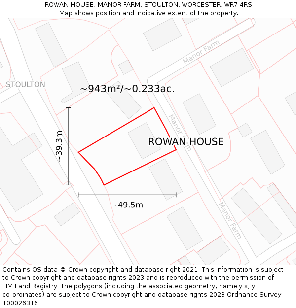 ROWAN HOUSE, MANOR FARM, STOULTON, WORCESTER, WR7 4RS: Plot and title map