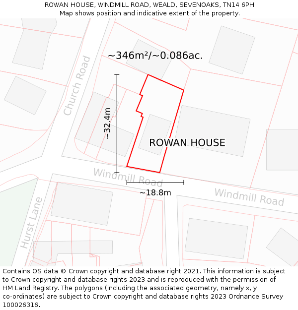 ROWAN HOUSE, WINDMILL ROAD, WEALD, SEVENOAKS, TN14 6PH: Plot and title map