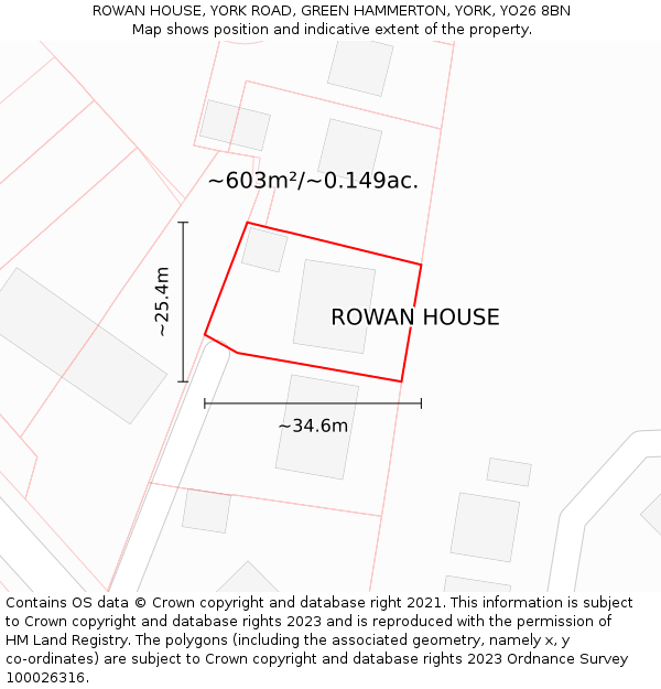 ROWAN HOUSE, YORK ROAD, GREEN HAMMERTON, YORK, YO26 8BN: Plot and title map