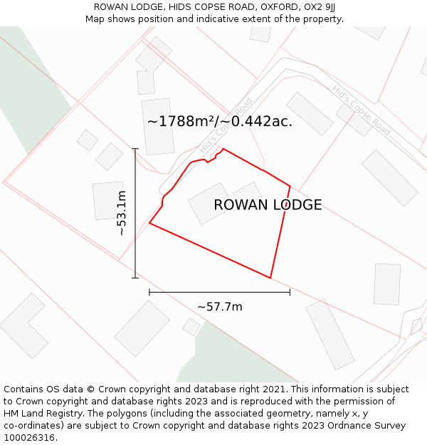 ROWAN LODGE, HIDS COPSE ROAD, OXFORD, OX2 9JJ: Plot and title map