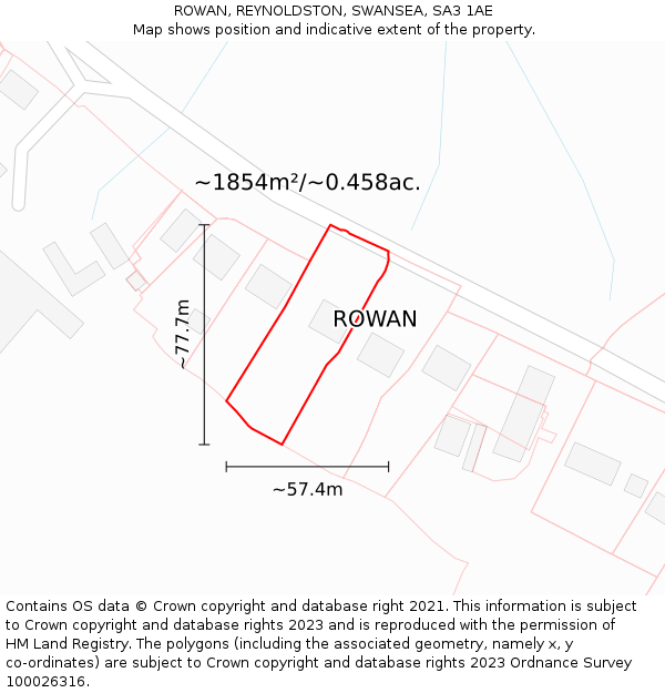 ROWAN, REYNOLDSTON, SWANSEA, SA3 1AE: Plot and title map