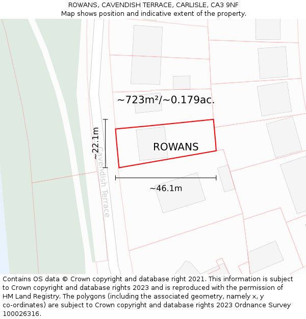 ROWANS, CAVENDISH TERRACE, CARLISLE, CA3 9NF: Plot and title map