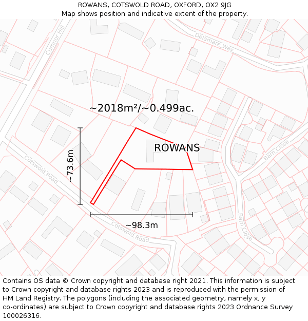 ROWANS, COTSWOLD ROAD, OXFORD, OX2 9JG: Plot and title map