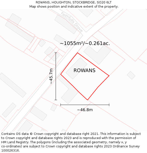 ROWANS, HOUGHTON, STOCKBRIDGE, SO20 6LT: Plot and title map