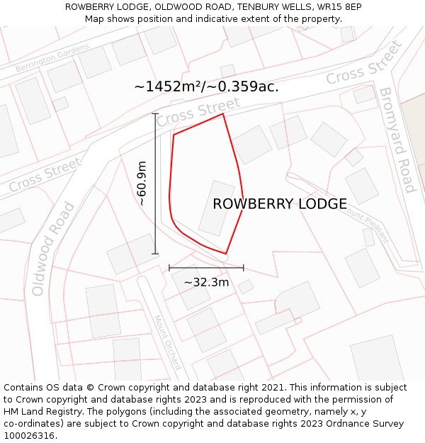 ROWBERRY LODGE, OLDWOOD ROAD, TENBURY WELLS, WR15 8EP: Plot and title map