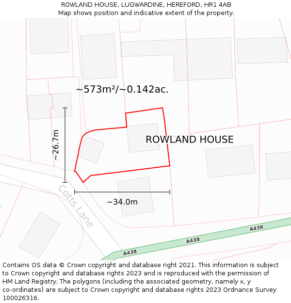 ROWLAND HOUSE, LUGWARDINE, HEREFORD, HR1 4AB: Plot and title map