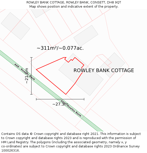 ROWLEY BANK COTTAGE, ROWLEY BANK, CONSETT, DH8 9QT: Plot and title map