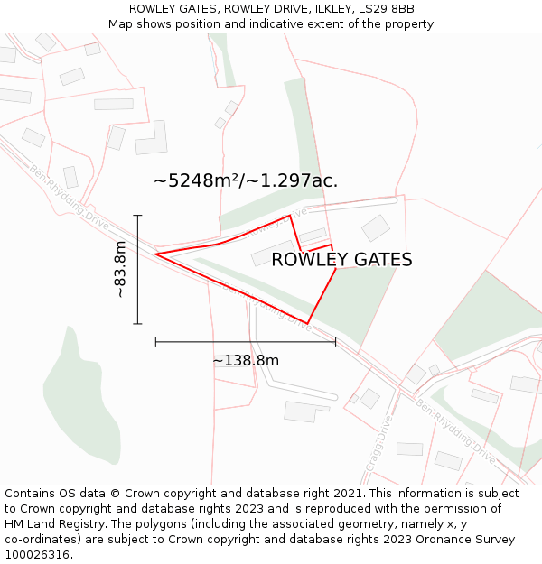 ROWLEY GATES, ROWLEY DRIVE, ILKLEY, LS29 8BB: Plot and title map