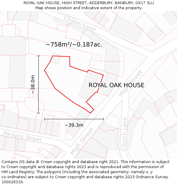 ROYAL OAK HOUSE, HIGH STREET, ADDERBURY, BANBURY, OX17 3LU: Plot and title map