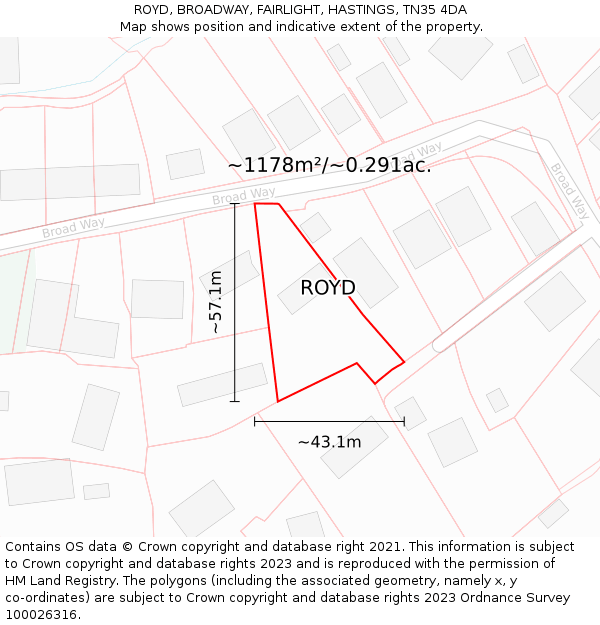 ROYD, BROADWAY, FAIRLIGHT, HASTINGS, TN35 4DA: Plot and title map