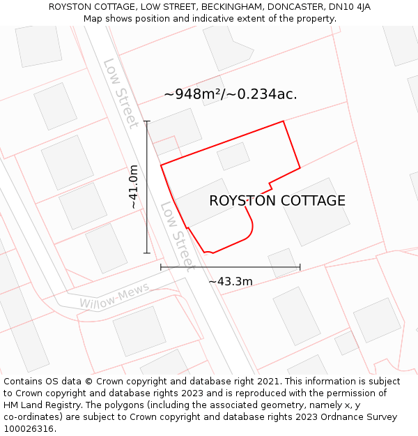 ROYSTON COTTAGE, LOW STREET, BECKINGHAM, DONCASTER, DN10 4JA: Plot and title map