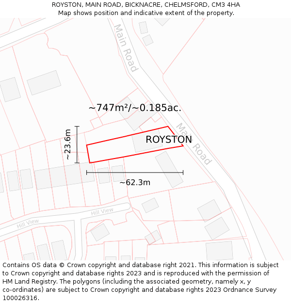 ROYSTON, MAIN ROAD, BICKNACRE, CHELMSFORD, CM3 4HA: Plot and title map