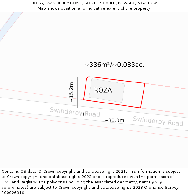 ROZA, SWINDERBY ROAD, SOUTH SCARLE, NEWARK, NG23 7JW: Plot and title map