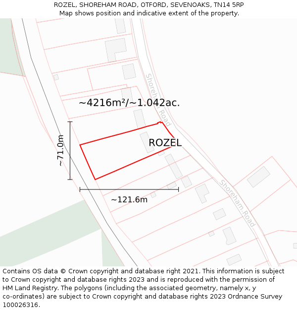 ROZEL, SHOREHAM ROAD, OTFORD, SEVENOAKS, TN14 5RP: Plot and title map