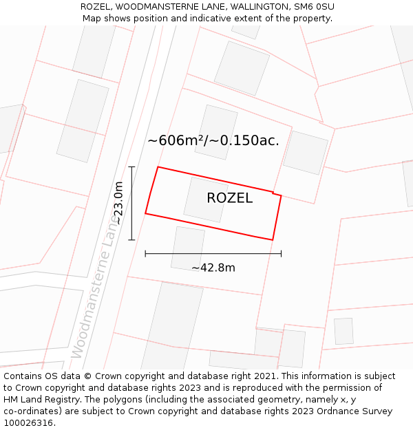 ROZEL, WOODMANSTERNE LANE, WALLINGTON, SM6 0SU: Plot and title map