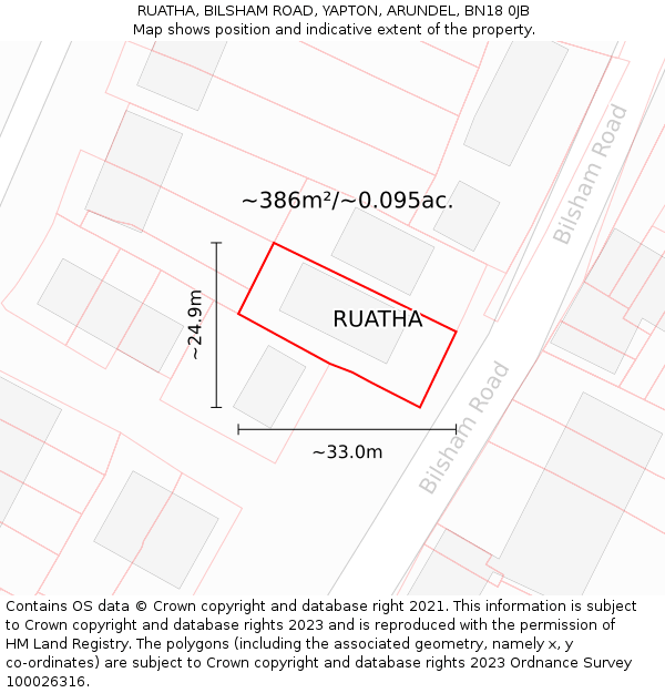 RUATHA, BILSHAM ROAD, YAPTON, ARUNDEL, BN18 0JB: Plot and title map